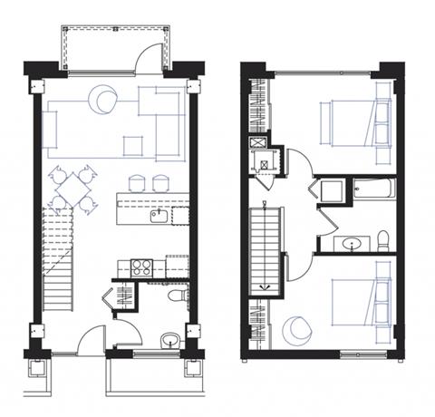 Floor plan for 2 beds, 2 baths, 1041 sqft